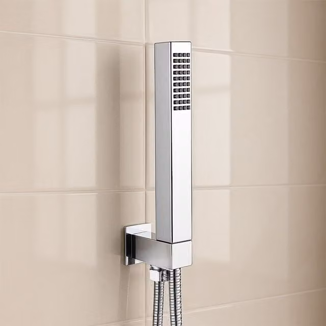 Nes Home Square Wall Mounted Shower Handset and Bracket in Chrome Silver – 1