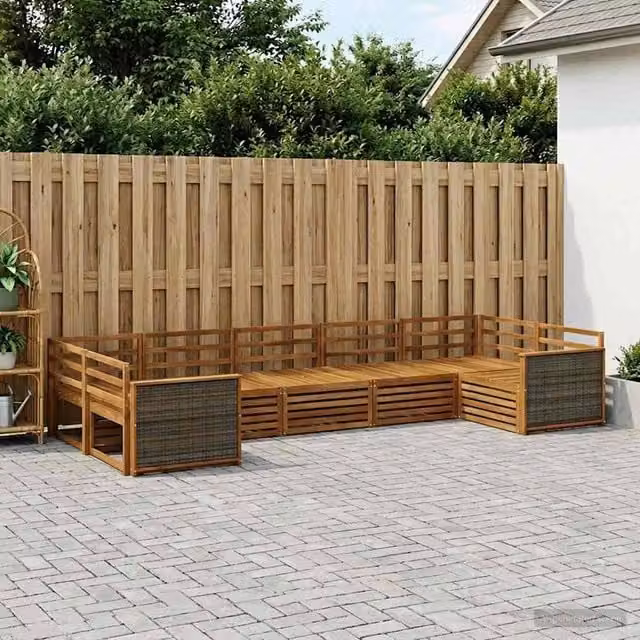Berkfield Home 7 Piece Modern Outdoor Sofa Set in Brown Treated Acacia Wood – 1