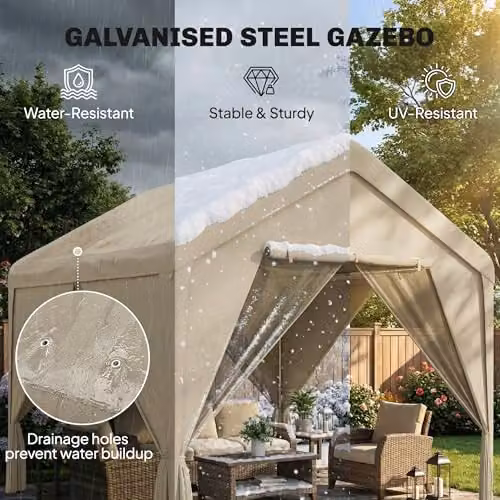 Outsunny Beige Patio Gazebo with Gable Roof and Netting Curtains W/D/H: 300 x 300 x 278 cm – 3