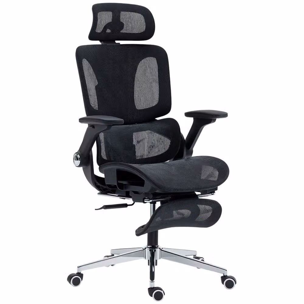 STILVORA Ergonomic Office Chair in Black Fabric with Adjustable Headrest and Seat Depth – 5