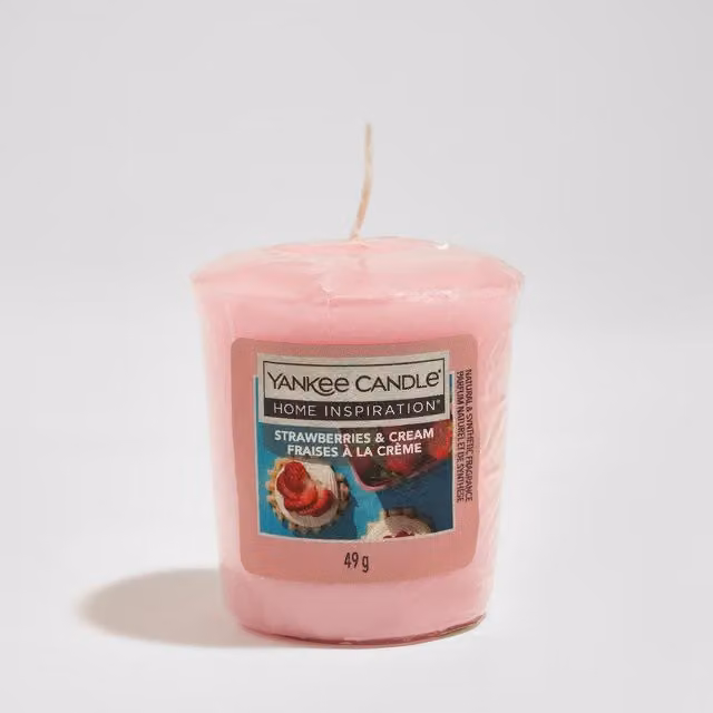 Yankee Candle Strawberry and Cream Scented Votive Wax Candle, Pink