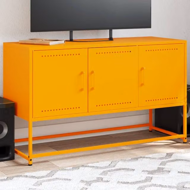 Berkfield Home Industrial Metal TV Cabinet in Matt Yellow, W/D/H: 100.5 x 39 x 60.5 cm