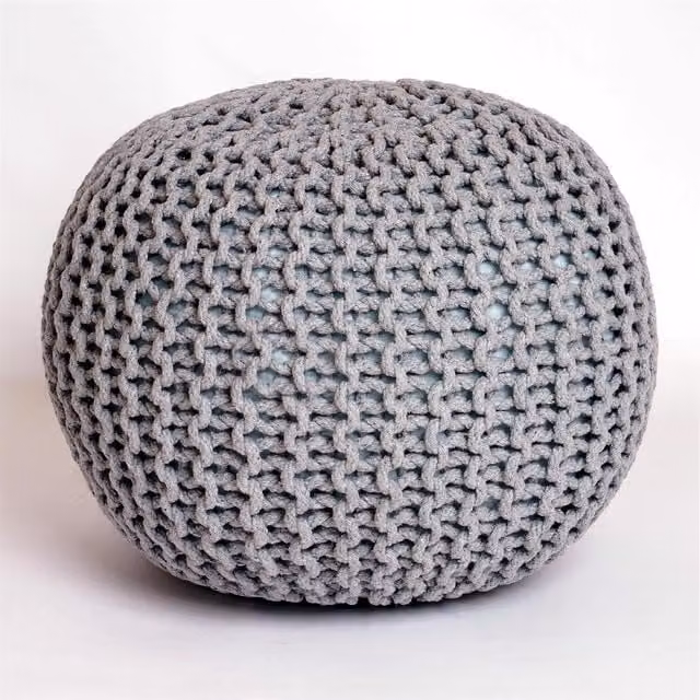 Roseley Knitted Round Pouffe in Silver Grey