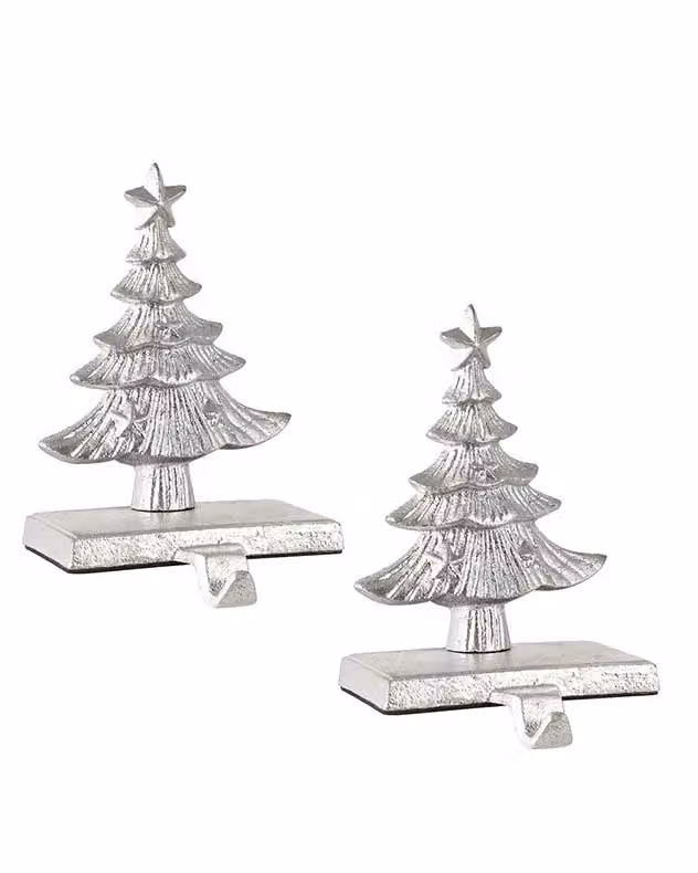 Dibor Set of 2 Silver Cast Iron Decorative Christmas Stocking Holders – 2