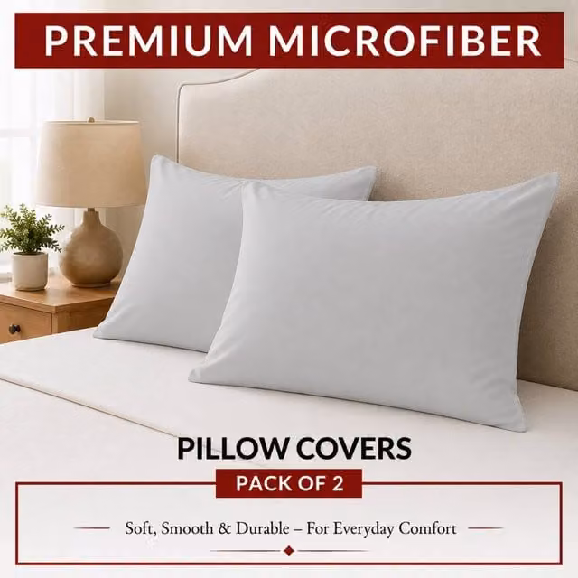 Pamposh 2 Pack Double Brushed Microfibre Pillowcases in Light Grey, Standard Size