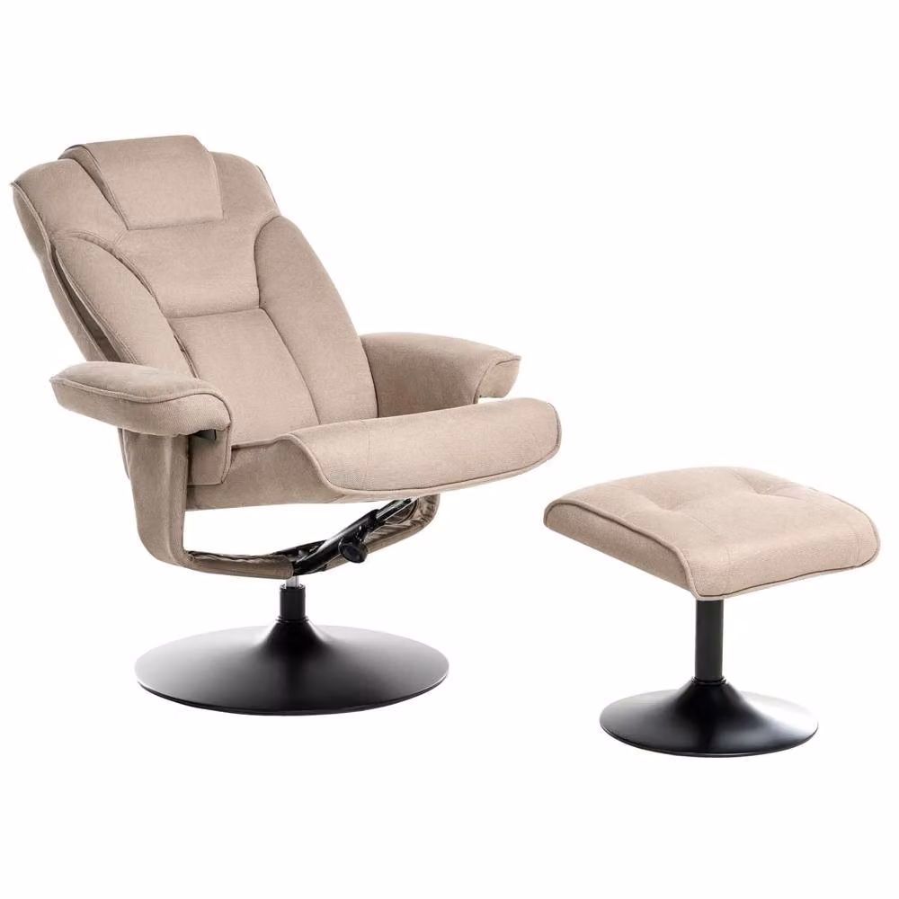 Wyld and Coco Recliner Armchair with Swivel and Ottoman in Beige Polyester – 2