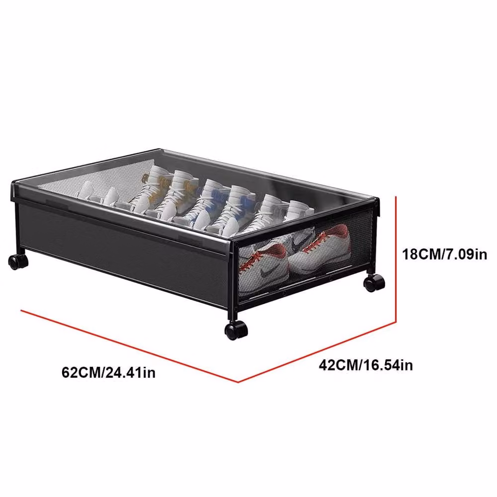 KORVIXA 2-Piece Black Metal Underbed Storage Organisers on Wheels – 2