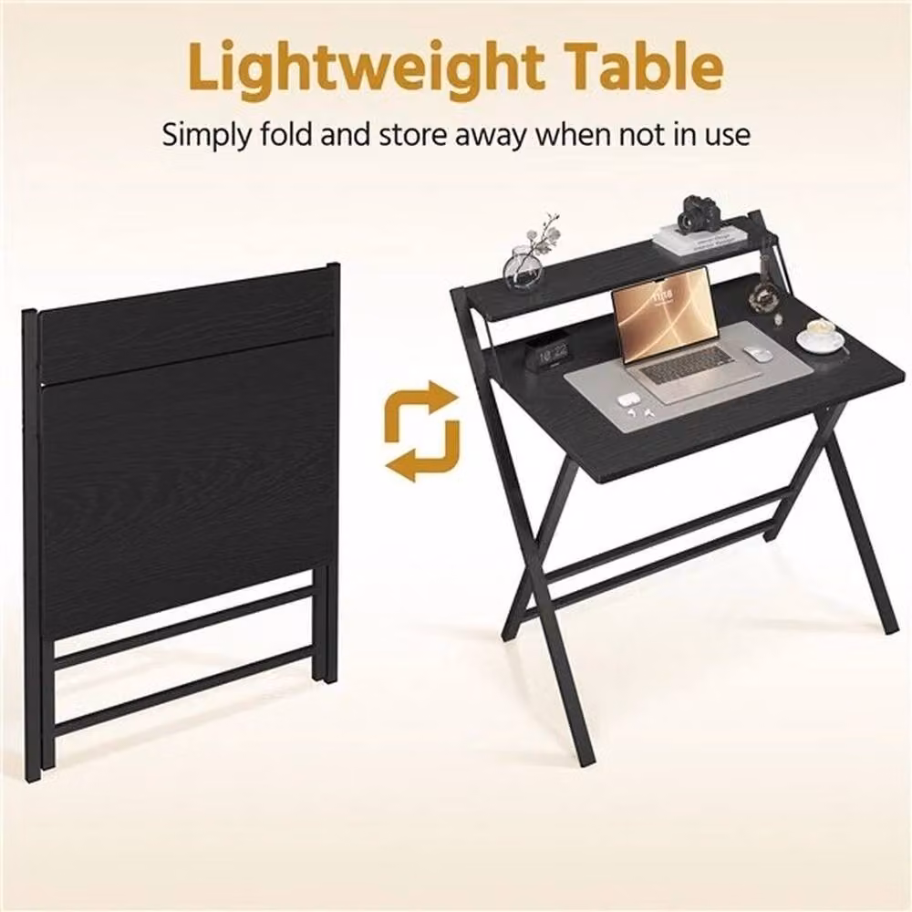 KORVIXA Foldable Computer Desk in Black with Monitor Shelf, W/D/H: 90.5 x 60.5 x 60.5 cm – 3