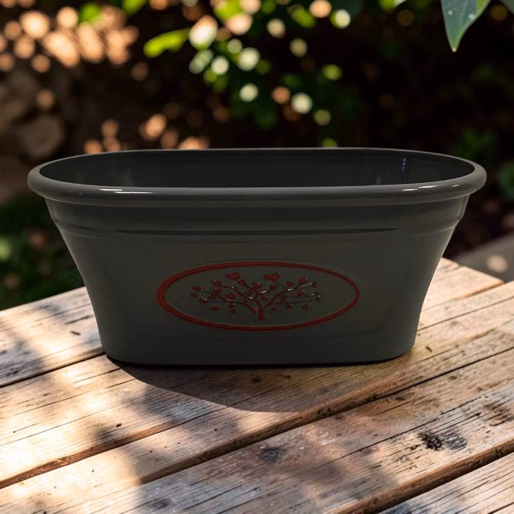 Four Candle Grey Love Heart Tree Plastic Oval Trough Planter, 38 cm – 2