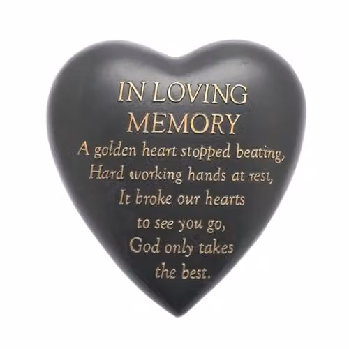 Widdop Thoughts Of You In Loving Memory Heart Shaped Graveside Memorial Plaque in Dark Grey and Gold