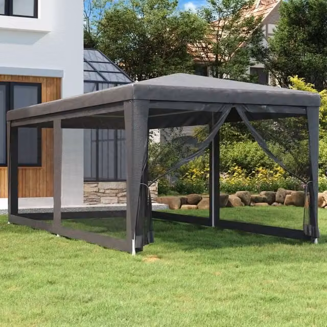 Berkfield Home Party Tent with 6 Mesh Sidewalls, Anthracite and Black, W: 6 m, D: 3 m, H: 3 m