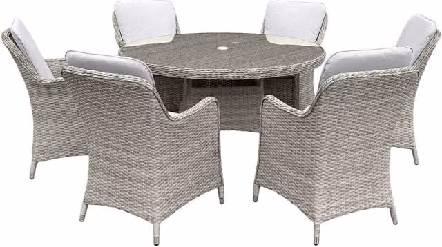 Oseasons Hampton 6 Seat Rattan Dining Set in Dove Grey with Light Grey Cushions