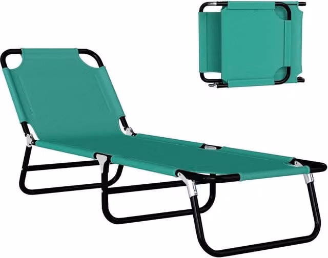 FORGEVIO Portable Folding Sun Lounger with 5-Position Adjustable Backrest and Headrest in Green – 1