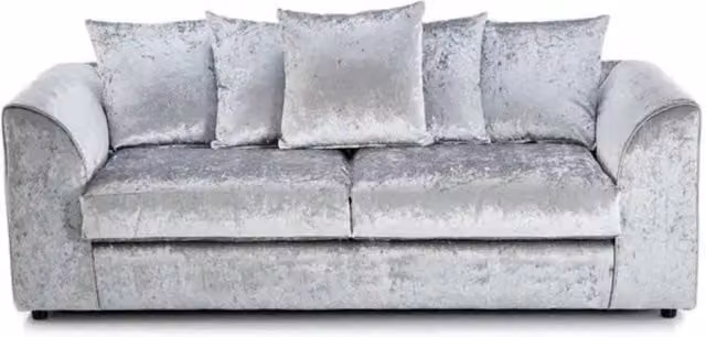 SNUG FURNITURE BIRMINGHAM LTD Silver Crushed Velvet 3 Seater Scatterback Sofa with Included Scatter Cushions