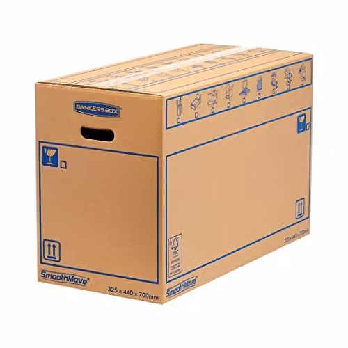 Bankers Box Extra Large Heavy Duty Moving Boxes, Pack of 5, Brown, W/D/H: 70 x 44 x 33 cm