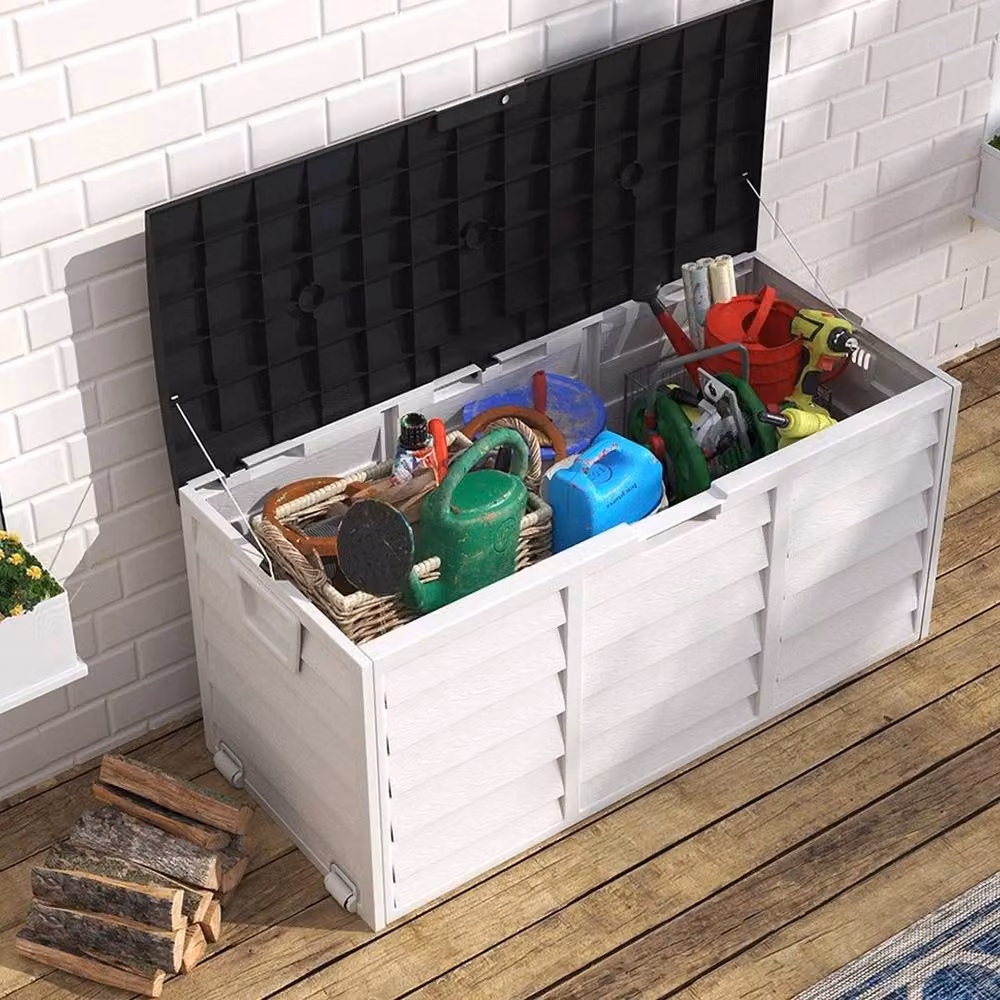 FLAVORA Black and White Outdoor Plastic and Metal Garden Storage Box – 4