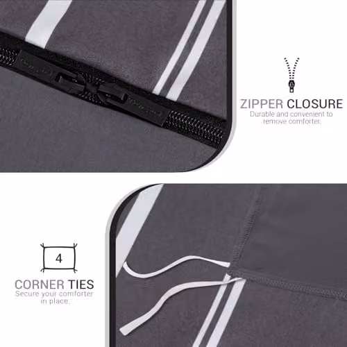 Pamposh Double Duvet Set in Anthracite Grey, Premium Reversible Brushed Microfibre 3-Piece Bedding Set with Zipper Closure, Duvet Cover 200 x 200 cm and Pillowcases 50 x 75 cm – 6