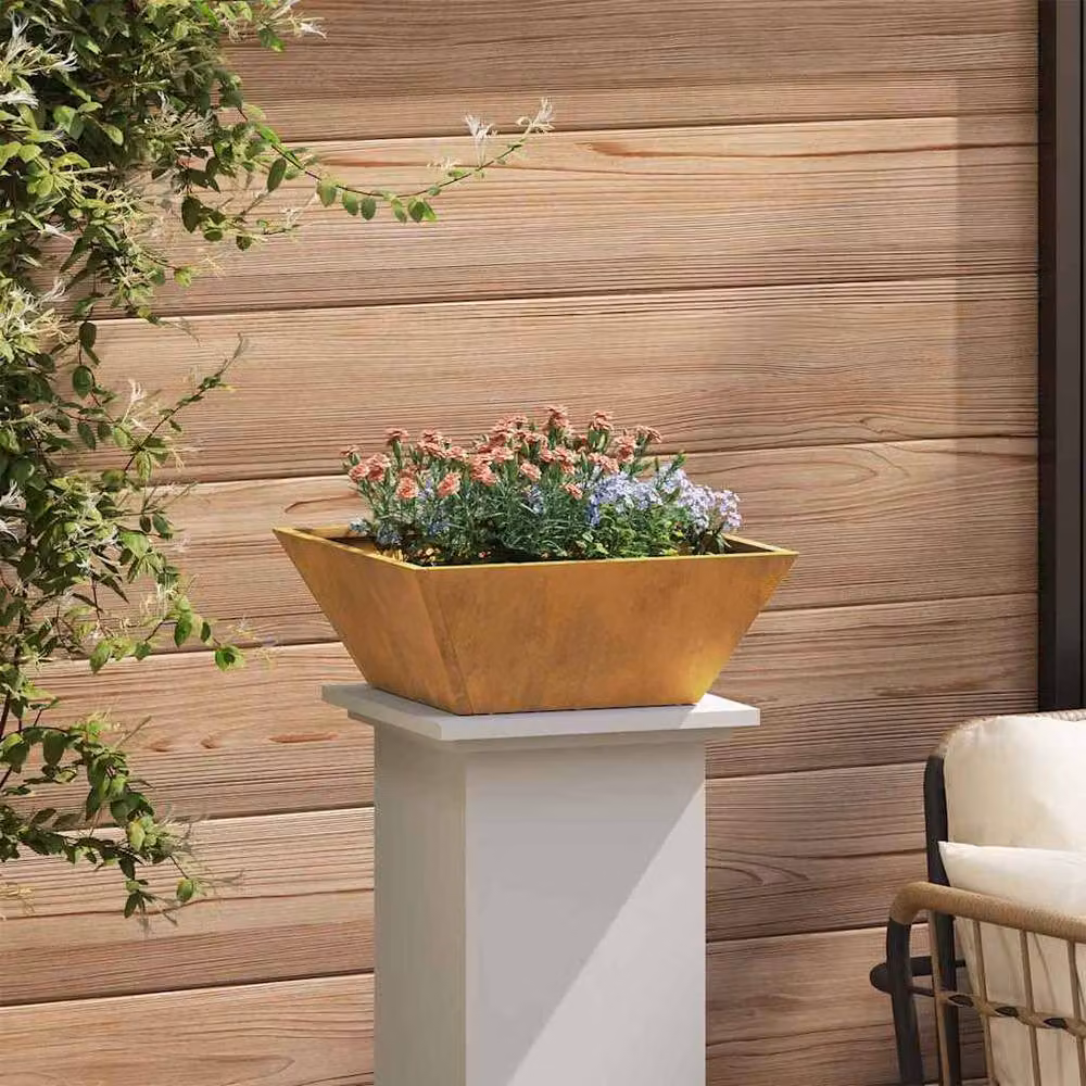 Berkfield Home Modern Garden Bowl Planters, 5 Piece Weathering Steel Set in Brown and Multicolour, W/D/H: 40 x 40 x 15 cm – 3