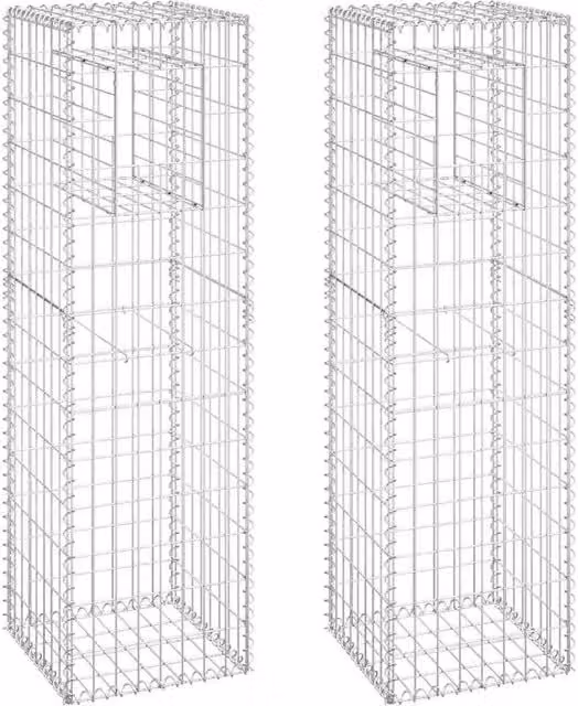 Berkfield Home Silver Steel Gabion Basket Posts, 2 Pack, W/D/H: 40 x 40 x 140 cm