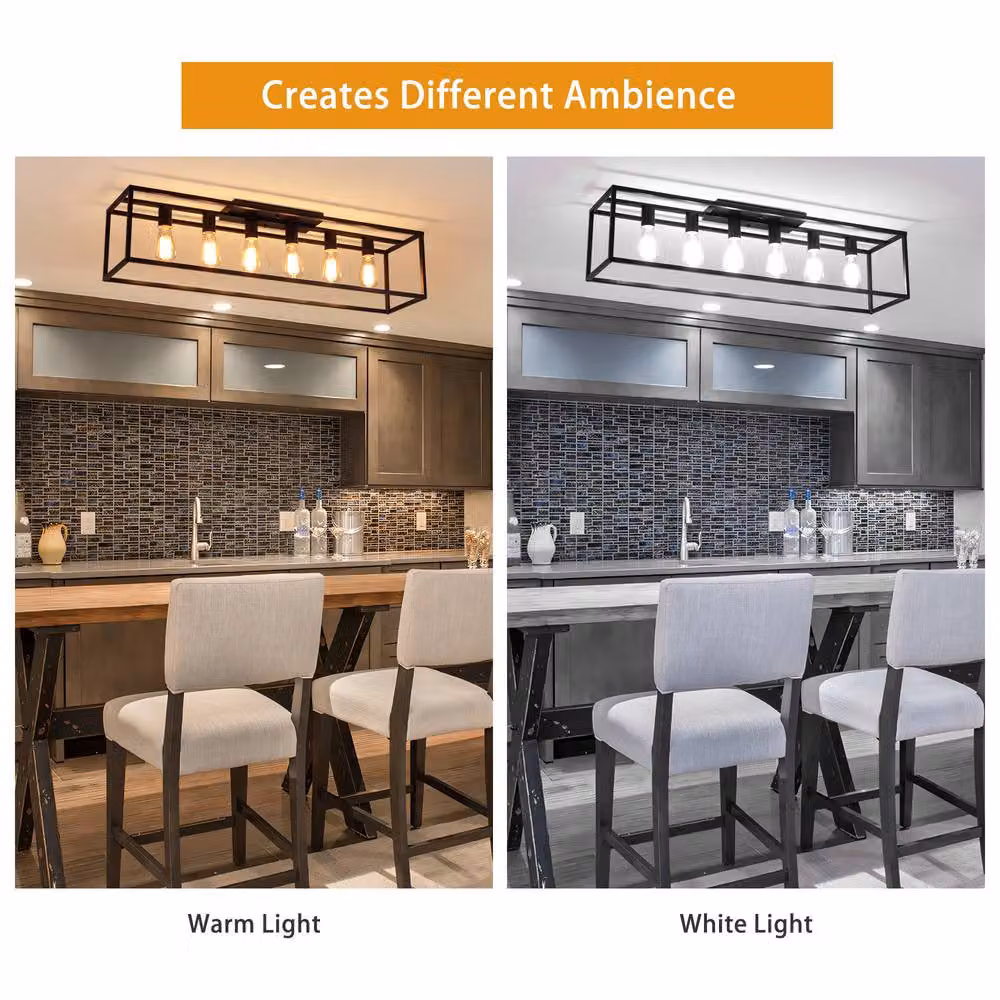 NIVOR 6 Light Industrial Iron Cage Flush Mount Ceiling Chandelier in Black – 5