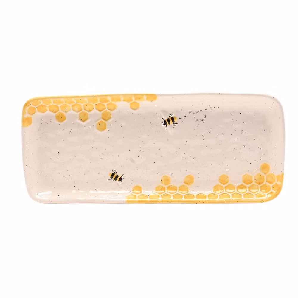Hestia Set of 2 White Ceramic Bee Hive Rectangular Plates – 2