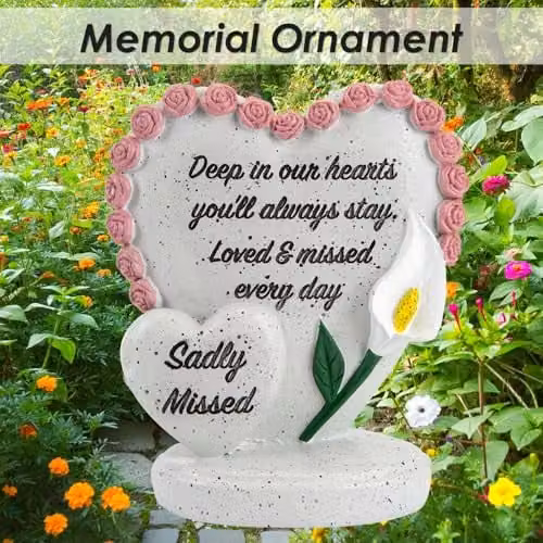 VFM e-Store Memorial Condolence Heart Ornament in Grey and White, W/D/H: 15 x 15 x 13 cm – 3