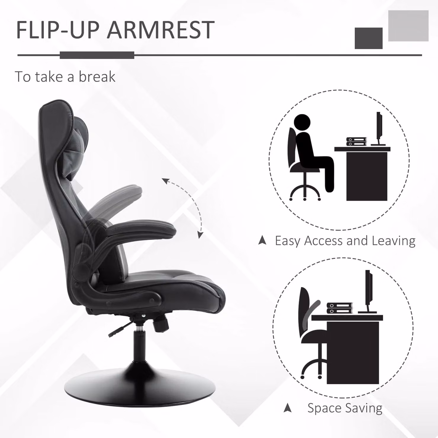 Vinsetto Black Synthetic Leather Video Game Chair with Headrest and Armrests – 3