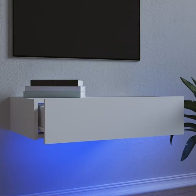 Berkfield Home Modern TV Cabinet with LED Lights in White, W/D/H: 60 x 35 x 15.5 cm