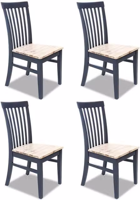 Statement Furniture Florence Highback Dining Chairs Set of 4 with Acacia Wood Seats in Navy Blue, W45 x D53 x H94 cm