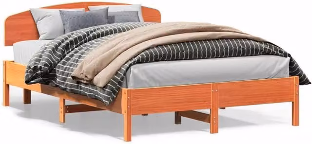 Berkfield Home King Size Solid Wood Pine Bed Frame in Brown Waxed Finish, W/D/H: 150 x 200 cm – 1