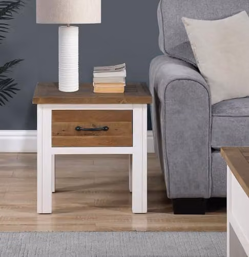 Baumhaus Splash of White Lacquered Wood Lamp Table with Drawer – 2