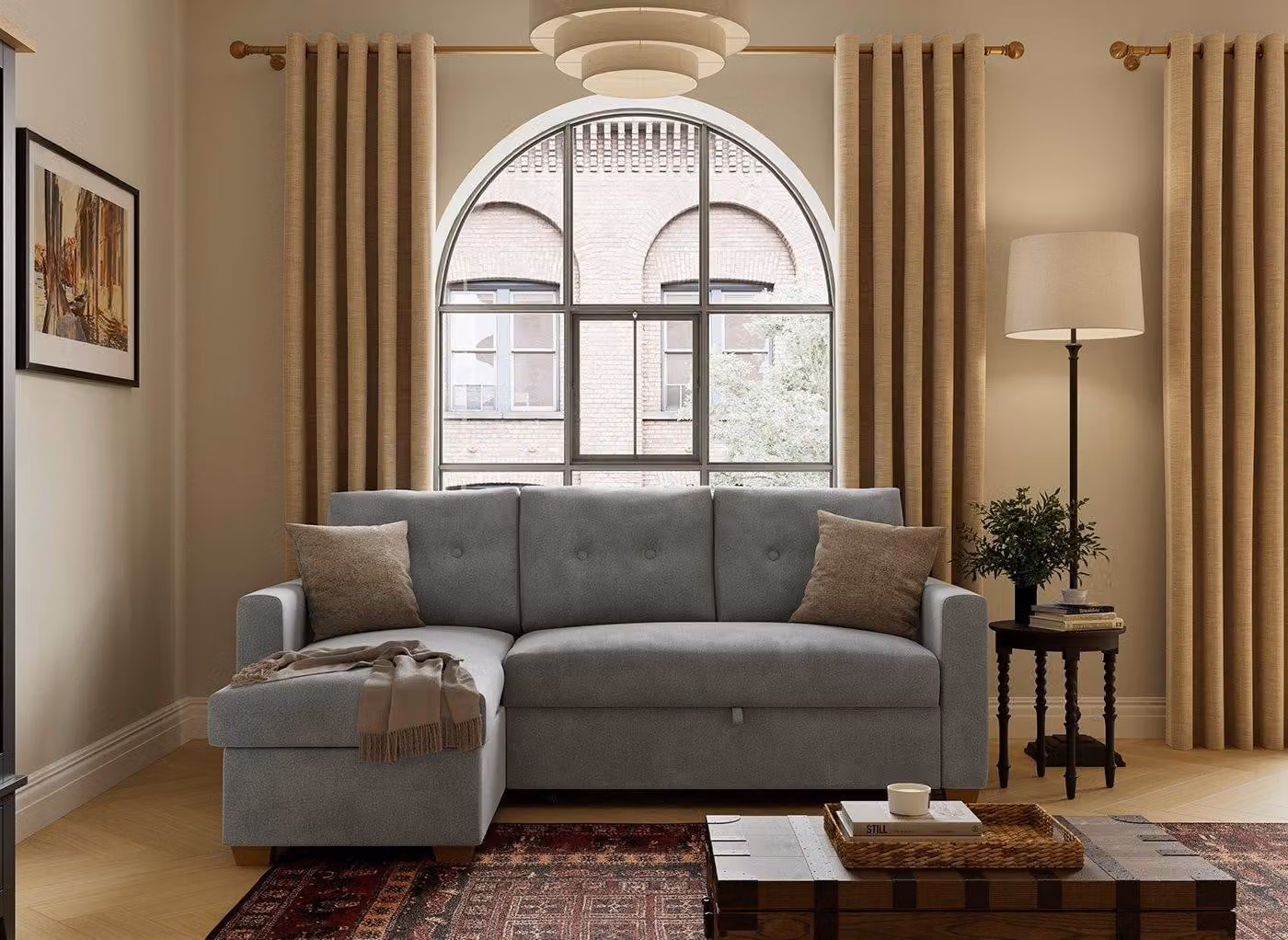 Dreams Larne L-Shape 3-Seater Pull-Out Sofa Bed in Grey Fabric