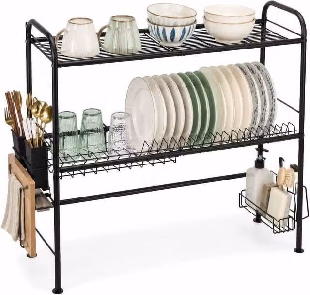 Kelvenix Expandable 2 Tier Over The Sink Dish Drying Rack in Black