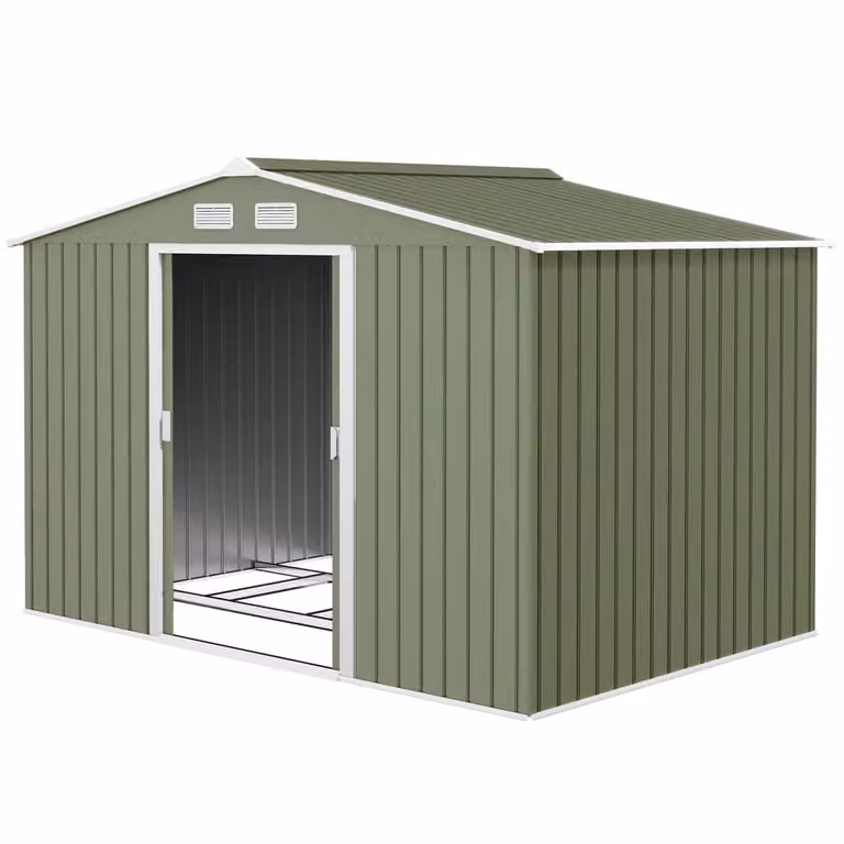 Rolipo Metal Garden Shed with Foundation Kit, Light Green, W: 274.32 cm, D: 182.88 cm, H: 192.0 cm
