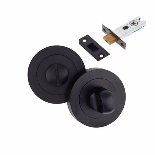 AXS Hardware Bathroom Turn and Release Privacy Lock with Deadbolt and Emergency Release, Black, 44mm Backset – 1