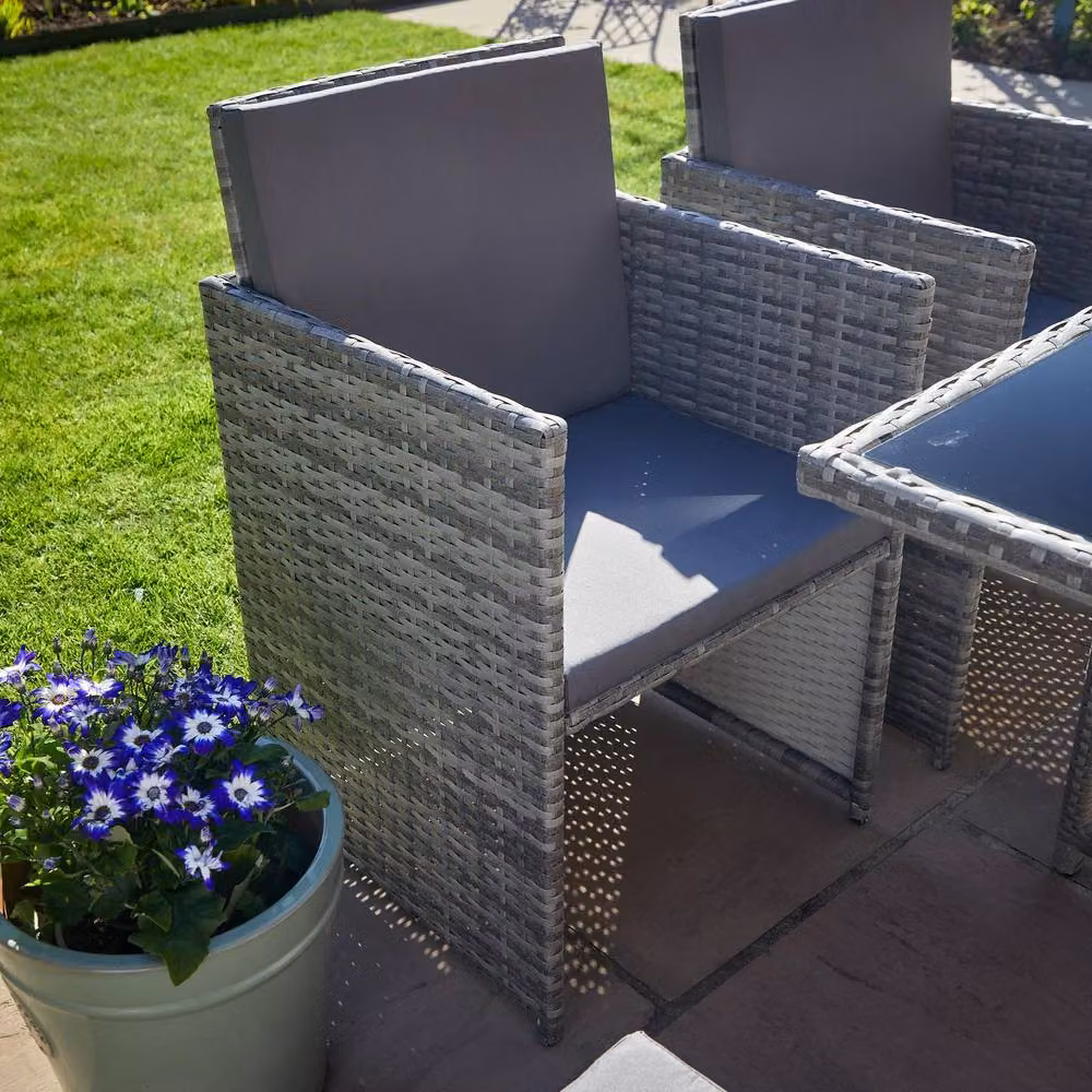 Home Source 9 Piece Grey Rattan Garden Furniture Set with 4 Chairs, 4 Footstools and Table – 2