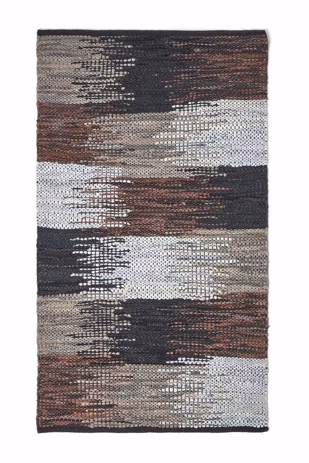 Homescapes Handwoven Real Leather Cutshuttle Patchwork Rug in Black, Grey and Brown, W: 90 cm, D: 150 cm – 2