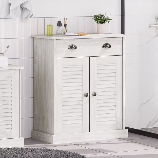 Berkfield Home Modern White Bathroom Cabinet in Solid Pine Wood W/D/H: 68 x 34 x 80 cm