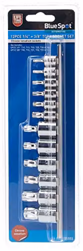 Bluespot Tools 12 Piece Torx Socket Set with 1/4 and 3/8 Inch Square Drive in Silver Chrome Vanadium – 1