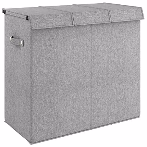 vidaXL Foldable Laundry Hamper in Grey with Handles, W/D/H: 64.5 x 34.5 x 59 cm