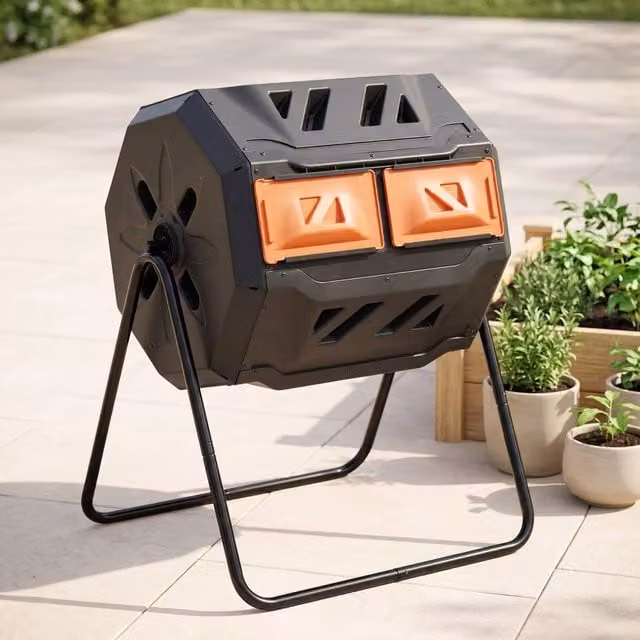 STILVORA 160L Rotating Compost Bin with Dual Chambers in Black