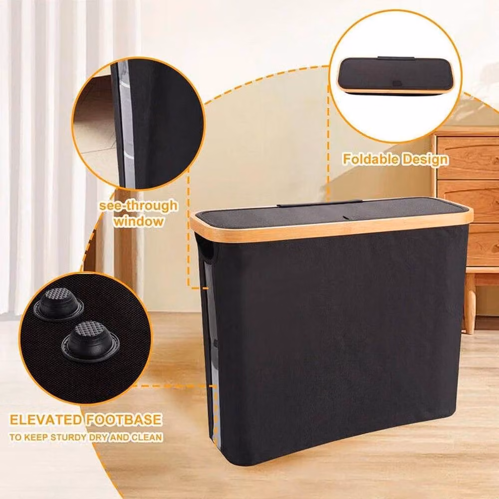 KORVIXA Black Waterproof Bamboo Toilet Paper Storage Basket with Lid – 3