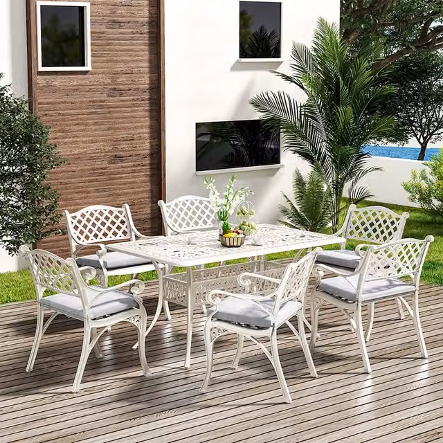 Livingandhome 6-Seater Aluminum Garden Patio Table and Chairs Set in Beige and White