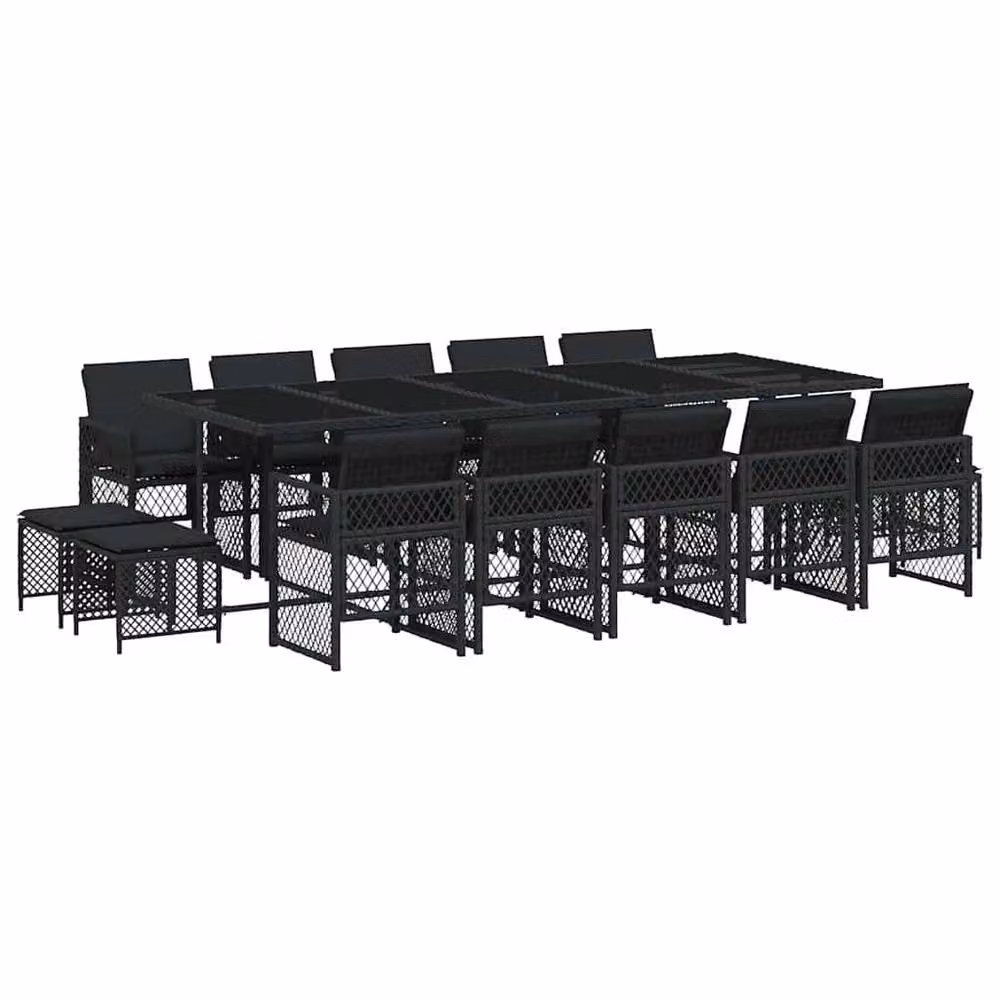 Berkfield Home 15 Piece Black Poly Rattan Garden Dining Set with Cushions – 2