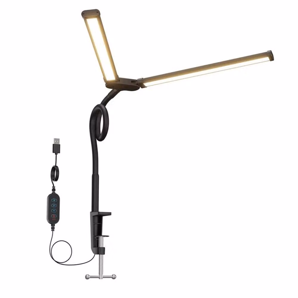 VOGREX Dimmable Double-Head LED Desk Lamp in Black – 2