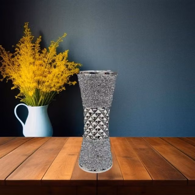 Ziddan Bargain Silver Crushed Diamond Ceramic Vase, Height: 20 cm