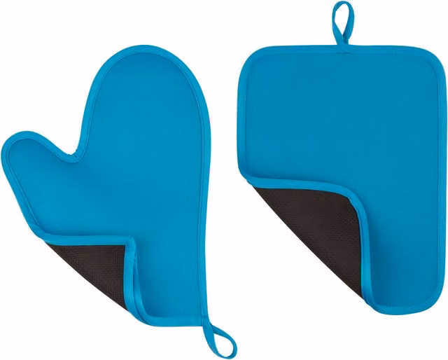 Essentials by Premier Blue Neoprene Oven Glove and Pot Holder Set