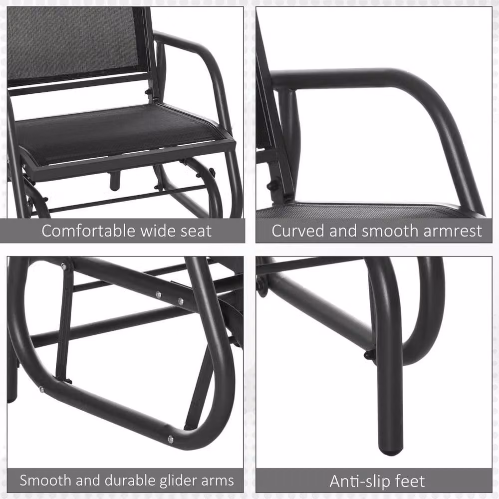 Kelvenix Modern Outdoor Gliding Swing Chair Garden Seat in Black and Grey Metal – 4