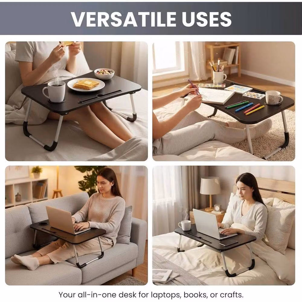 FORGEVIO Grey Folding Laptop Table and Bed Tray with Rectangular MDF Top – 5