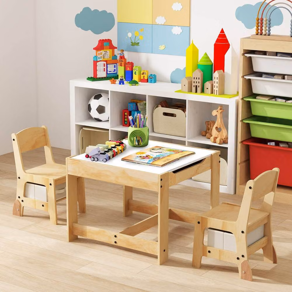 CASART 3 in 1 Kids Wooden Table and Chair Set in Sand for Art, Craft and Drawing – 2